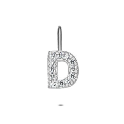 Twice As Nice Hanger in zilver, letter D met steentjes