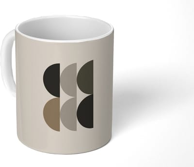 Mok - Koffiemok - Halve cirkels - Aardetinten - Grafisch - Mokken - 350 ML - Beker - Koffiemokken - Theemok