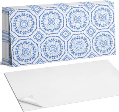 Coloray Plaktegels - Bloemenmotief in een cirkel Zelfklevende Wandtegels - 40 cm x 20 cm - Blauw Plaktegels - 10 stuks - Rechthoek PVC Tegels - Plaktegels Badkamer - Vloertegels Zelfklevend - Vinyltegels Vloer Zelfklevend - Portugese Tegels