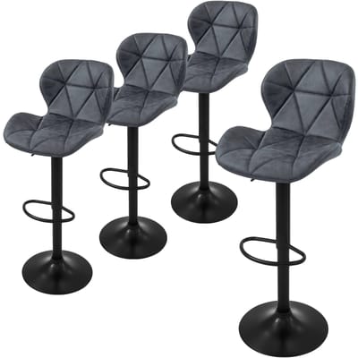 Set van 4 barkrukken antraciet kunstlederen bekleding met rugleuning en voetensteun in hoogte verstelbaar 59-79cm ML-Design