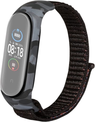 Nylon bandje camouflage case - geschikt voor Xiaomi Mi Band 3 / Mi Band 4 / Mi Band 5 / Mi Band 6 - zwart