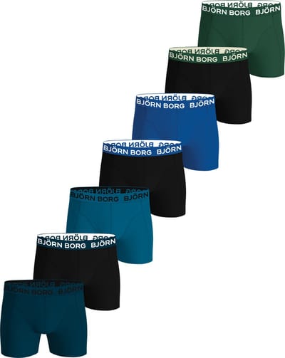 Björn Borg Cotton Stretch boxers - heren boxers normale lengte (7-pack) - groen - zwart - blauw - zwart - blauw - zwart - blauw