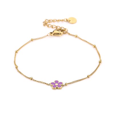 Bijoutheek armband bloem paars goud