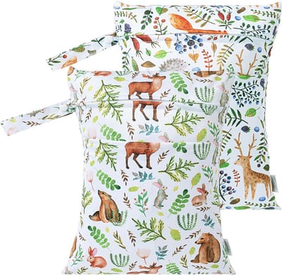 Natte tas - Opbergtas luiers - Reizen en sport - Twee aparte vakken - 2 stuks 40x28cm - Groen bos