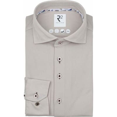 R2 Overhemd Technical Knitted Dobby Beige - Maat 38 - Heren - Overhemden Formeel