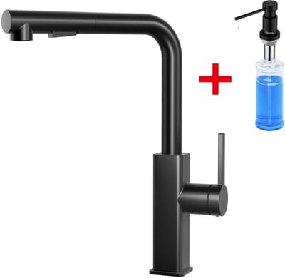 Cecipa Max Keukenkraan met Uittrekbare Uitloop - Met Zeepdispenser 300ML - Handdouche met Slang - Uittrekbaar - 2 straalsoorten - Zwart