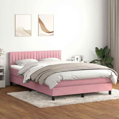 vidaXL - Boxspring - met - matras - fluweel - roze - 160x220 - cm