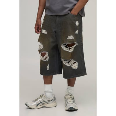 Getinte Extreem Gescheurde Lange Jorts | Grey | Size 28