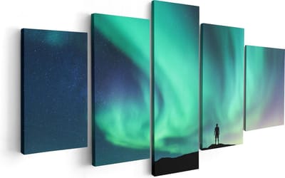 Artaza Canvas Schilderij Vijfluik Man bij het Groene Noorderlicht - 100x50 - Foto Op Canvas - Canvas Print