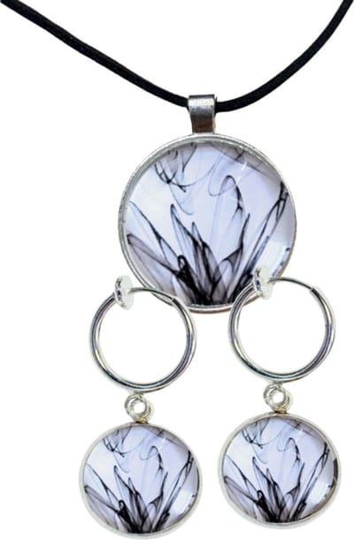 Set Cadi klem oorbellen ketting zwart wit - Charme Bijoux