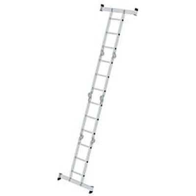 Munk multifunctionele ladder, aluminium, rechthoekige buisbomen, 4-voudige gefelste sporten, 150 kg belasting, nivello® dwarsliggers, 350 mm breed, 4x3 sporten