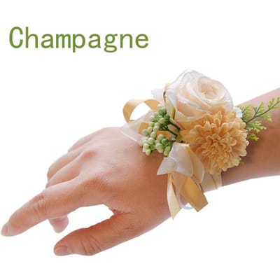 5 Couleurs Fleurs de Poignet Mariée Demoiselle d'Honneur Perles Ruban de Soie Fête Décoration de Mariage Sur le Poignet Corsages Fleur Roses Artificielles