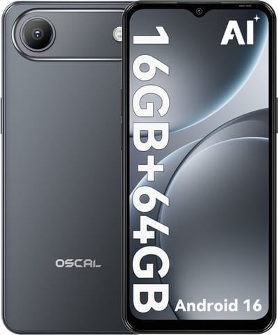 OSCAL FLAT 3C Smartphone - 4G Dual SIM - 16GB RAM - 64GB ROM - 6,56 inch - Android 16 Telefoon - 5000mAh 336Uren - 32MP - GPS - Zwart