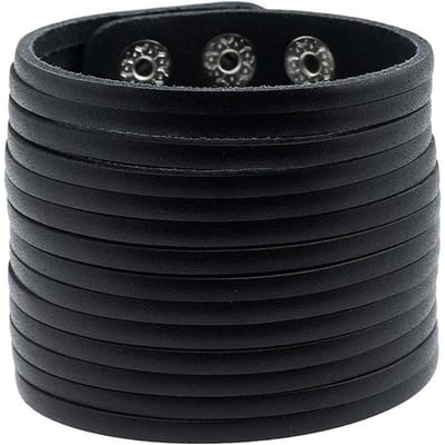 Jessingshow Punk Vintage Noir Marron Blanc Cuir Véritable Charme Unisexe Large Grand Bracelet Manchette Hommes Femmes Bijoux Cadeau black