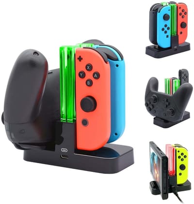 NAXSIR 4-in-1 Oplaadstation voor Switch | Compatibel met Gamepad, PRO Controller & Switch (OLED) | Tegelijkertijd 4 Handgrepen Opladen | Snelle Lading