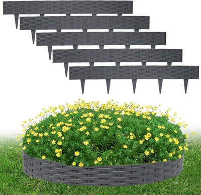 Gazonrand Kunststof - Bloembedomranding Palissade - Tuinrand Afscheiding - Rotan Design Flexibel - 20 Meter Lengte - Antraciet