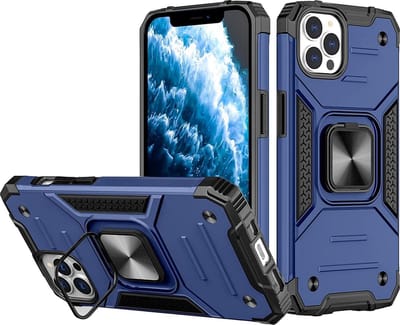 Hoesje Geschikt voor iPhone 13 Pro Max - Heavy Duty Armor Hoesje met Kickstand ringhouder – Blauw
