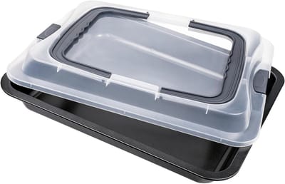 Rechthoekige cakevorm met deksel, 41 x 33,5 cm, ideaal voor bakken, taarten en ovenschotels
