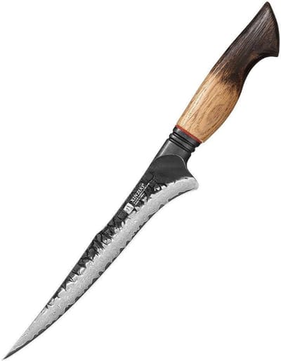 XinZuo Fileermes Damascus – X06 Mo Series – 19 cm – Gebrand Eiken Handvat – Professioneel Keukenmes