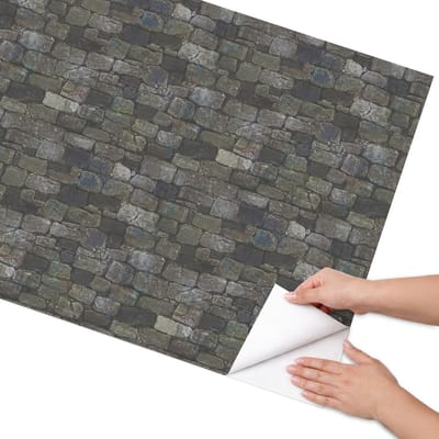 Coloray Meubel Wrap Folie - Grijs Meubelfolie - 75x150 cm - Wrapfolie Keuken Stenen muur - Decoratiefolie - Industrieel / Loft Meubelfolie - Meubel Wrap Folie - Woonkamer decoratie - Texturen