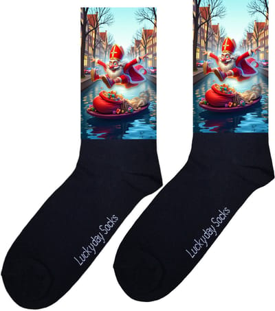 LuckyDay Socks - Grappige Sint Cadeaus voor Dames en Heren - One Size Sokken met Tekst - Huissokken - Sinterklaas sokken - Geschenk Vrouwen, Mannen , Moeder, Mama, Papa, Vader, Vriend, Vriendin, Zus, Broer, Oma, Opa - Origineel Cadeau Volwassenen