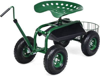 COSTWAY Rolzitje met wieltjes, tuinwagen met uittrekbare handgreep, 360 graden draaibaar, verrijdbare tuinstoel, tot 150 kg, tuinrolstoel voor tuinieren, groen, 96,5 x 47,5 x 47- 55cm