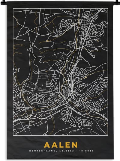 Wandkleed - Wanddoek - Stadskaart – Plattegrond – Duitsland – Goud – Aalen – Kaart - 120x180 cm - Wandtapijt