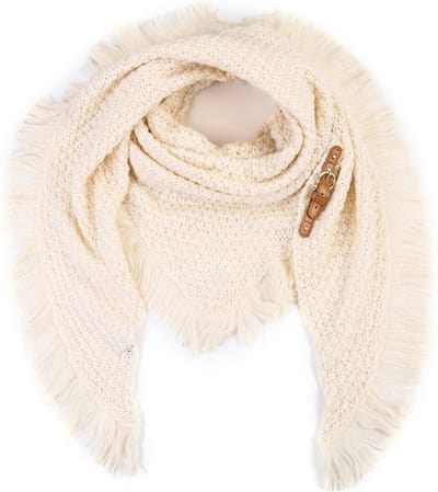 Sjaal - Omslagdoek - Driehoeksjaal - Zachte stof - Grof gebreid- Riempje - 200x90 - Beige - Dames