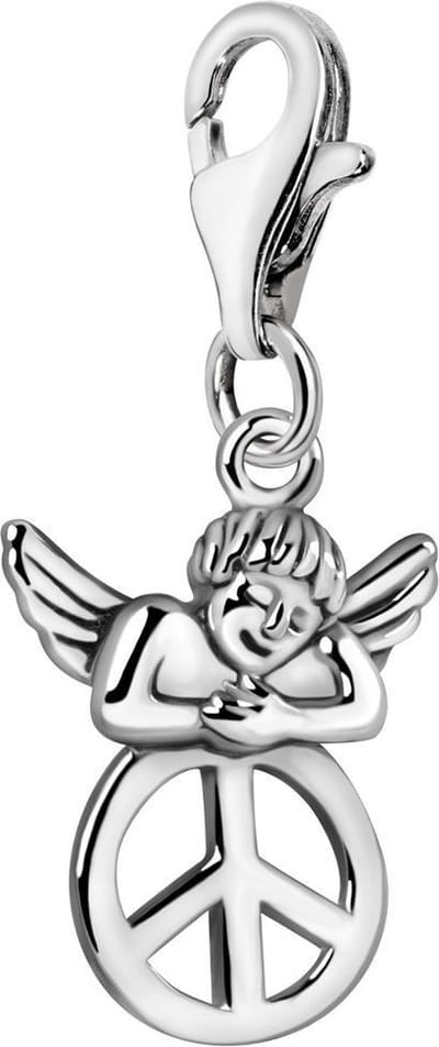 Quiges – 925 - Zilver – Charm - Bedel - Hanger - Engel met Peace Symbool - met – sterling - zilver - karabijnslot - geschikt - voor - Bedelarmband HC333