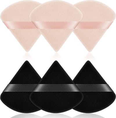 Set van 6 Driehoekige Make-up Poederkwasten met Gezichtsponsen en Poederpads, Wasbaar en Herbruikbaar, Ideaal voor Losse Poeder en Foundation