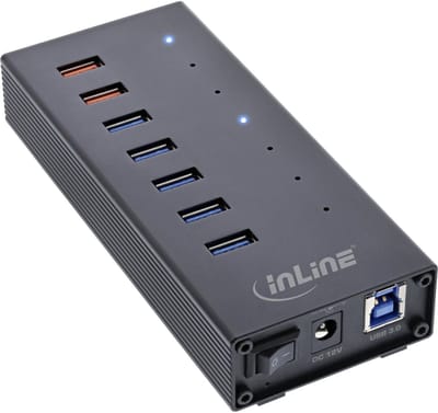 InLine USB hub (USB-A/USB-C) | 7x USB-A | USB3.0 5 Gbps | externe voeding | aluminium | 0,60 meter