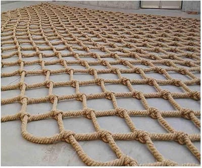 Hennep touw net - Veiligheidsnet decoratie - Kinderveiligheid balkon - Duurzaam milieuvriendelijk - 2 x 5 meter - Natuurlijk bruin