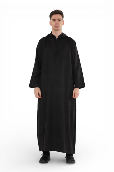 Heren Eid Zwart Marokkaanse Jubba Robe Ramadan Eid Thobe met capuchon - HM12
