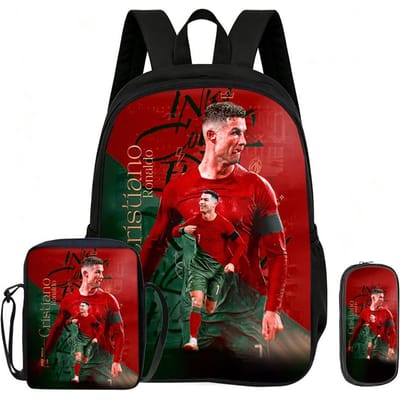 Leer, Reizen School Schoudertas, Etui's, Sport Boekentas Ronaldo Kinderen 3-delige Set Rugzak Voetbalster Rugzak Cadeau