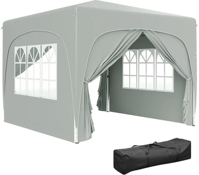 Partytent opvouwbaar - Paviljoen - 3 x 3 m - Easy up - Waterdicht - met Zijwanden - Weerbestendig - Lichtgrijs