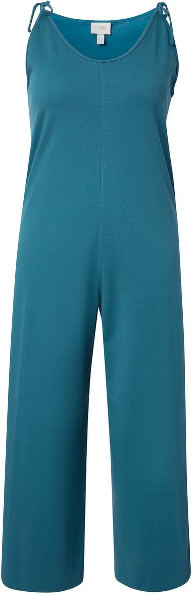 Ulla Popken - Dames - Jersey jumpsuit wijde pijpen siernaad biologisch katoen - Petrol - Maat 50+