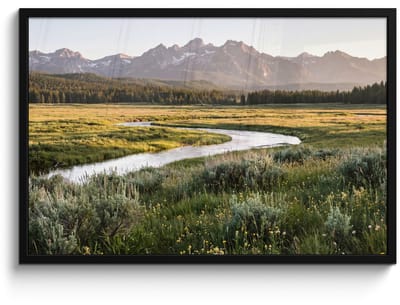 Poster in lijst - Fotolijst 90x60 cm - Posters - Berglandschap - Rivier - Bos - Posterlijst zwart - Decoratie - Wanddecoratie woonkamer - Muurdecoratie slaapkamer