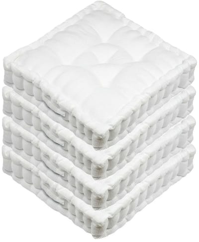 Stof Textile Vloerkussen Ribcord - 4x - wit - polyester - 45 x 45 x 10 cm - vierkant - Extra dik - extra zitplaatsen - spelen - gamen - relaxen