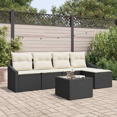 vidaXL Bankstel met kussen met opslag 5 pcs Bruin en Crème poly rattan