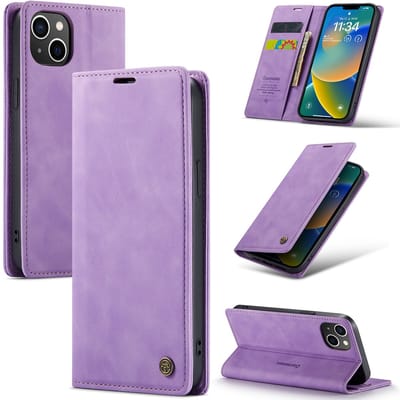 Casemania Hoesje voor Apple iPhone 15 - Bright Lila - Dunne Portemonnee Book Case - Slim Wallet Case met Pasjeshouder