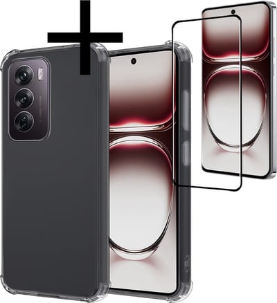 Hoesje - Met Screenprotector - Geschikt voor OPPO Reno 12 - Sterk & Shockproof - Siliconen Case - Back Cover - Telefoon Hoes - Shock Proof - Transparant