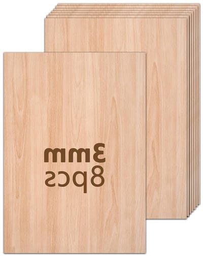 Plywood Panelen voor Creatieve Projecten, Set van 8, 3 mm Dikte, 420 x 297 mm, Ideaal voor Houtbewerking, Lasergraveren en Modelbouw