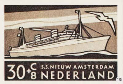 Briefkaart met afbeelding Nieuw Amsterdam postzegel