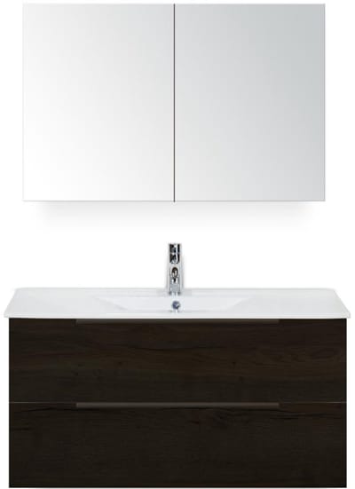 Seville Badmeubelset 100 cm - Black Oak Edge Greep - Wastafel Enjoy met Spiegelkast