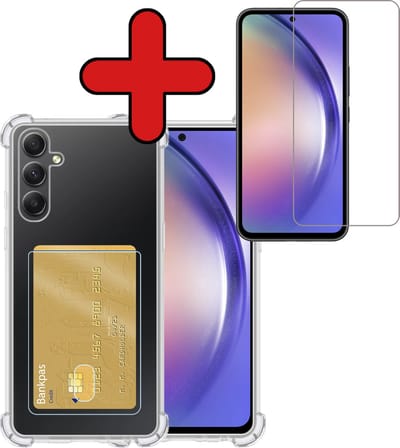 Hoesje - Geschikt voor Samsung Galaxy A54 - Met Screenprotector - Pashouder - Kaarthouder - Back Cover - Telefoon Hoes Shockproof - Siliconen Case - Shock Proof - Pasjes Houder - Telefoonhoes - Transparant