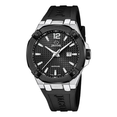 Jaguar J1019/2 Heren Horloge - Saffierglas - Roestvrijstaal/Leer - Zilverkleurig - Ø 44 mm - Quartz - Gesp - 10 ATM (zwemmen)