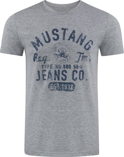 Mustang Heren T-Shirt Basic Print Tee regular fit Grijs S Ronde Hals Volwassenen Opdruk Print Shirts