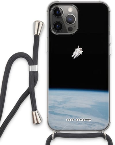 Case Company® - Hoesje met koord geschikt voor iPhone 13 Pro Max hoesje met Koord - Alone in Space - Telefoonhoesje met Zwart Koord - Bescherming aan alle Kanten en Over de Schermrand