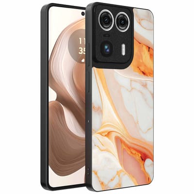 Geschikt voor Motorola Edge 50 Ultra Telefoonhoesje met marmer opdruk - TPU backcover case marble design - Oranje - Smartphonica geschikt voor Motorola Edge 50 Ultra