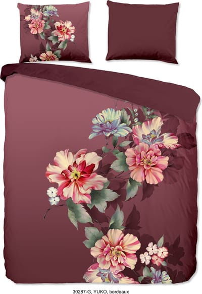 Good Morning Dekbedovertrek "bloemen" - Bordeaux - (200x200/220 cm) - Katoen